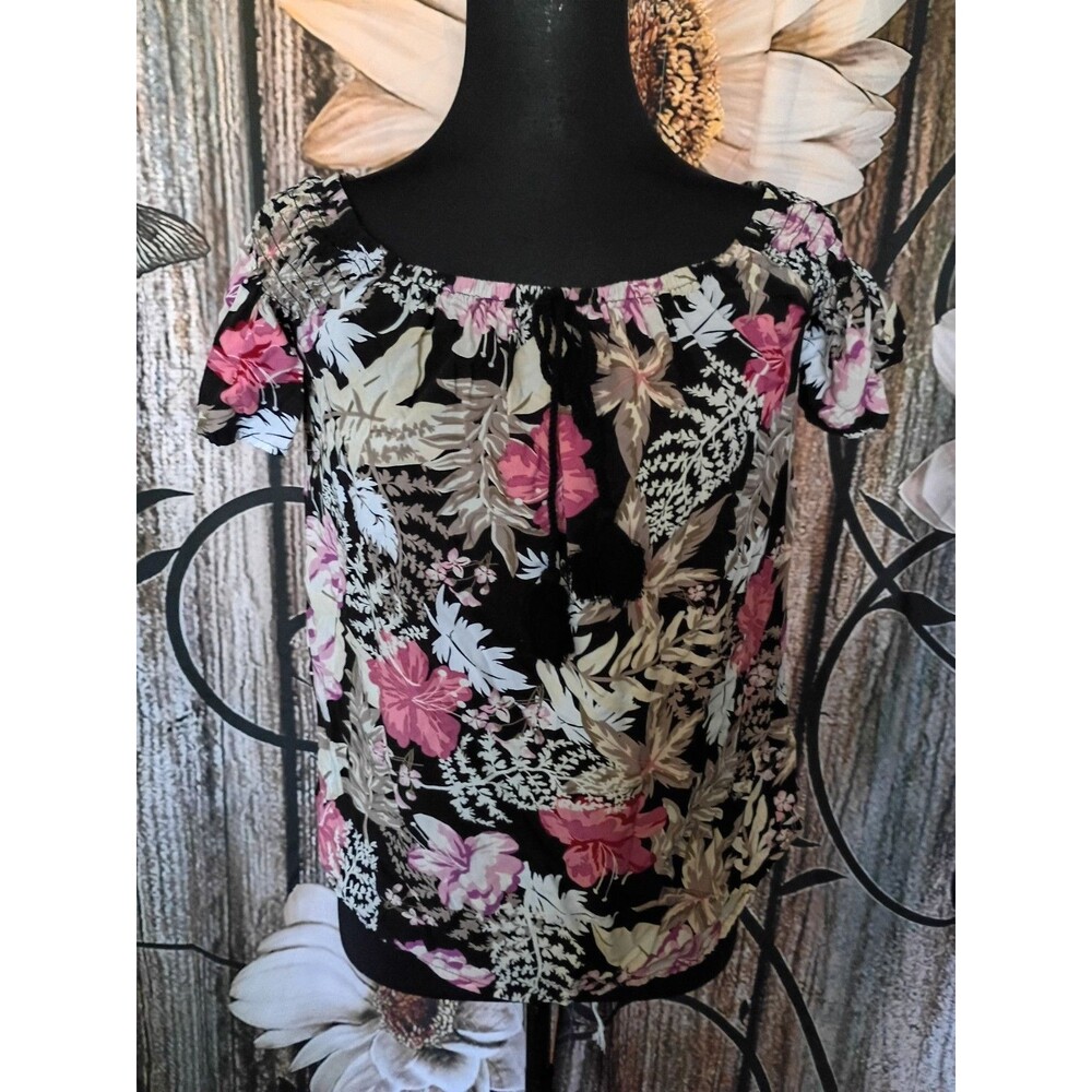 Harve Benard women's floral print blouse Two Ways MSRP $69.50 Nwt Clearance Sale